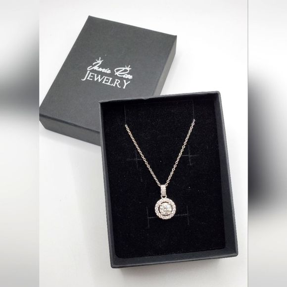 RESERVED 1.5 ct Moissanite 925 Sterling Silver Pendant and Chain Halo Necklace - Picture 9 of 10